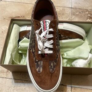 Burberry Brown Logo-Pattern Men’s Sneakers with White Laces